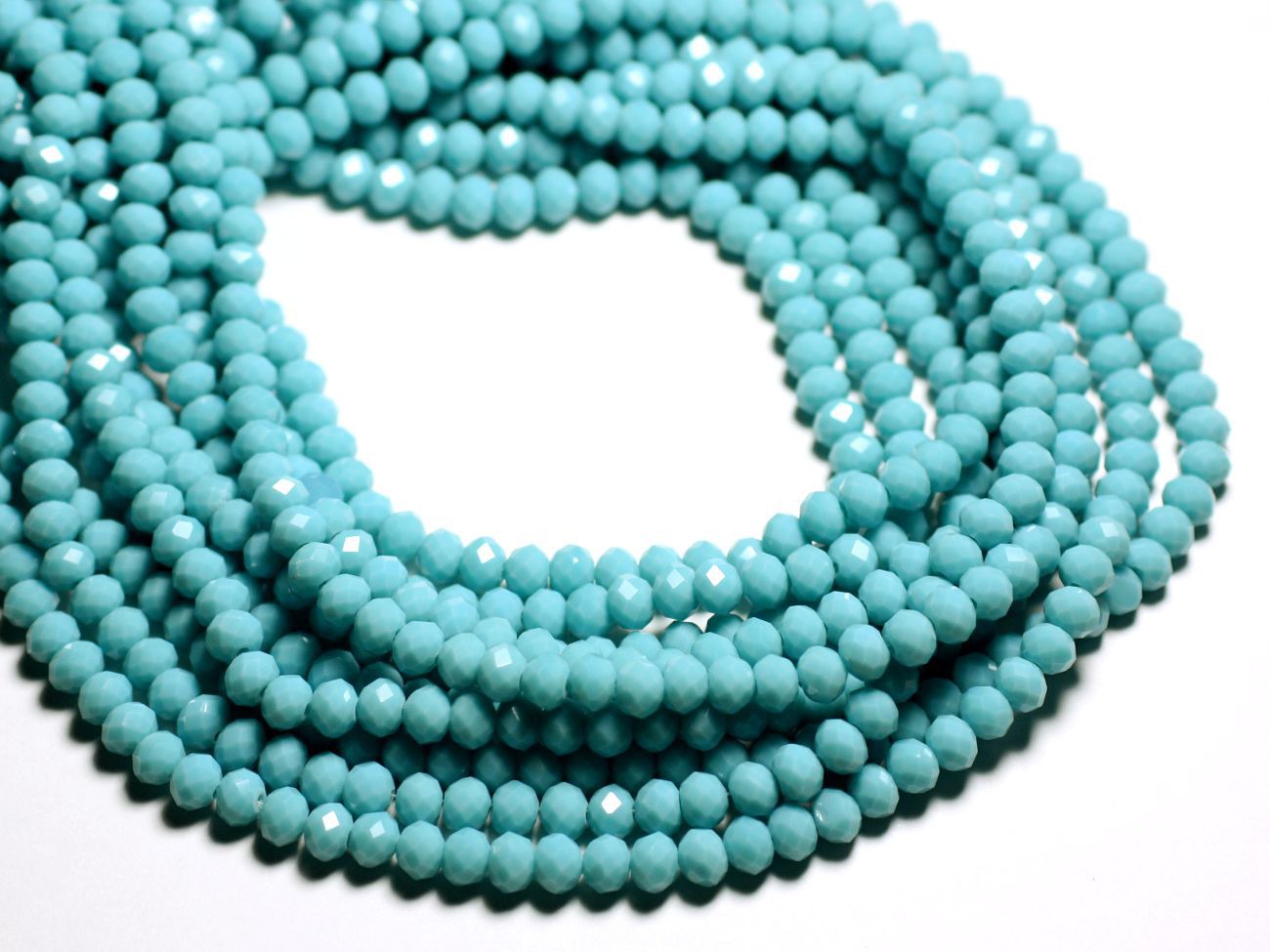 Fil 39cm 90pc env - Perles Verre opaque - Rondelles Facettées 6x4.5mm Bleu clair Turquoise - 4558550084903 