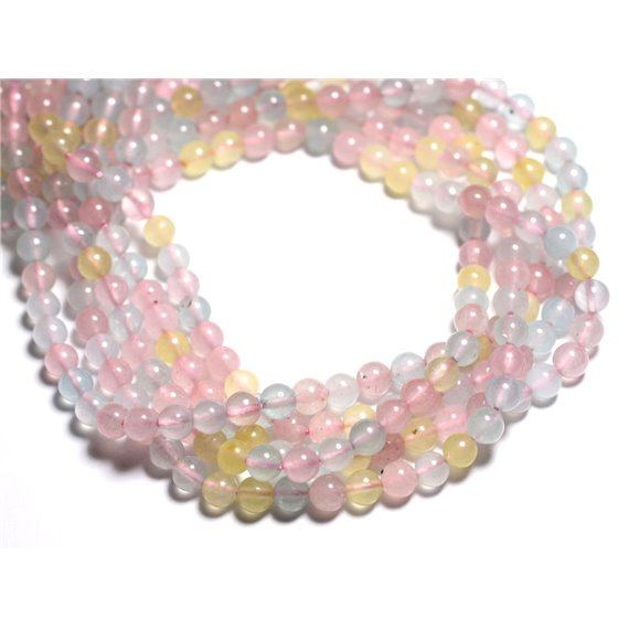 20pc - Perles de Pierre - Jade Boules 6mm Pastel Multicolore Bleu Rose Jaune - 4558550084750 