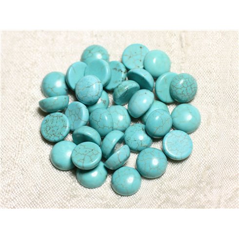 2pc - Cabochon Pierre - Turquoise Synthèse Magnésite Bleu Turquoise Rond 10mm - 4558550084804