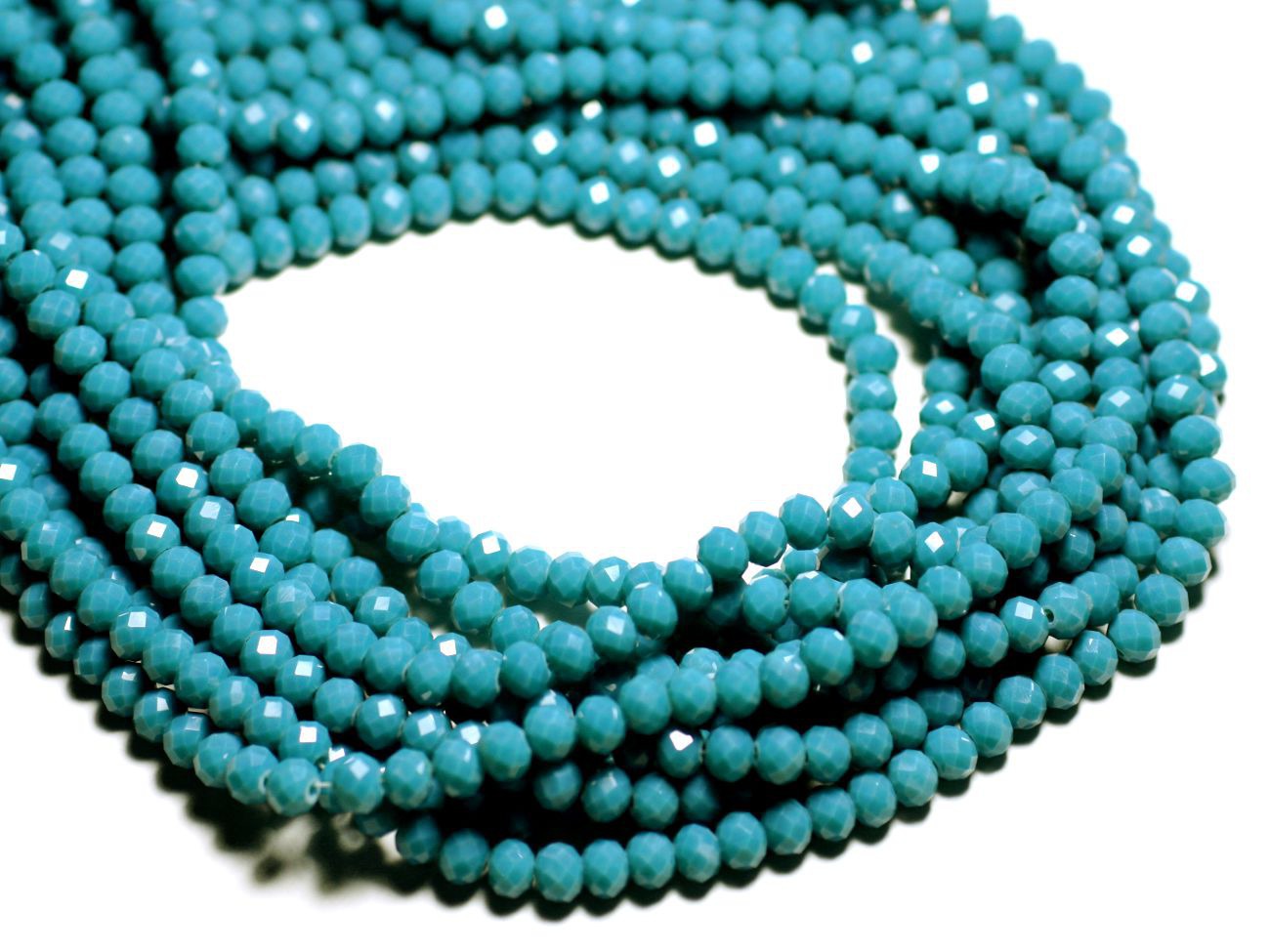 Fil 39cm 90pc env - Perles Verre opaque - Rondelles Facettées 6x4.5mm Bleu Paon Canard - 4558550084897 