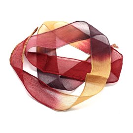1pc - Collar de cinta de seda teñida a mano 85 x 2.5cm Ciruela Rojo Violeta Amarillo (ref SOIE157) 4558550002822 