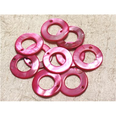 10pc - Perles Breloques Pendentifs Nacre Donuts Cercles 25mm rouge rose fuchsia framboise - 4558550000590 