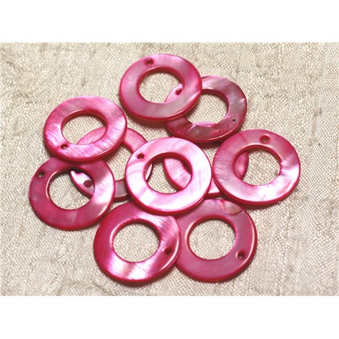 10pc - Perles Breloques Pendentifs Nacre Cercles 25mm Rouge Rose   4558550000590 