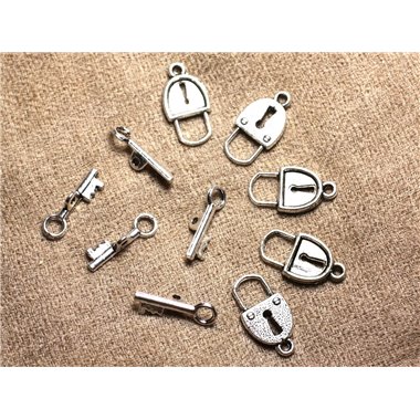 100pc - Fermoirs Toogle T Cadenas et Clé Métal Argenté Qualité 21x11mm   4558550004536 