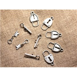 100pc - Fermoirs Toggle T Cadenas et Clé Métal Argenté Qualité 21x11mm   4558550004536 