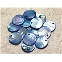 10pc - Perles Breloques Pendentifs Nacre Ronds 20mm Bleu   4558550000729 