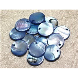 10pc - Pearl Charms Pendants Round Mother of Pearl 20mm Blue 4558550000729 