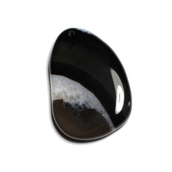 1pc - Pendentif en Pierre - Agate et Quartz Noir et Blanc Goutte 57x40mm n°13  -  4558550040091 