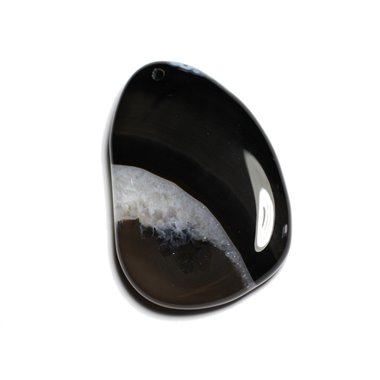 1pc - Pendentif en Pierre - Agate et Quartz Noir et Blanc Goutte 57x40mm n°13  -  4558550040091 