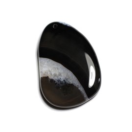 1pc - Pendentif en Pierre - Agate et Quartz Noir et Blanc Goutte 57x40mm n°13  -  4558550040091 