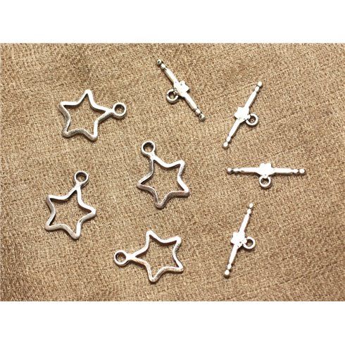 10pc - Fermoirs Toggle T Métal Argenté Etoile 20mm   4558550005403 