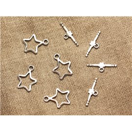 10 piezas - Cierres en T Toogle Estrella de metal plateado 20 mm 4558550005403 