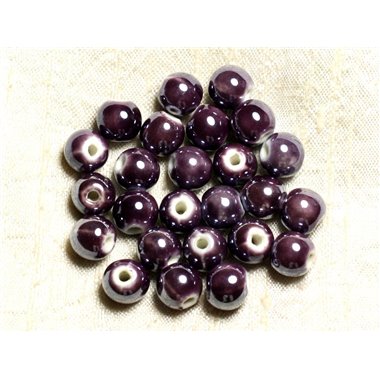 10pc - Perles Porcelaine Céramique Violet Boules 10mm   4558550006332 
