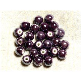 10pc - Porcelain Ceramic Beads Purple Balls 10mm 4558550006332 