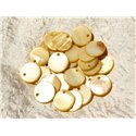 10pc - Breloques Pendentifs Nacre Jaune Ronds 15mm   4558550017550 