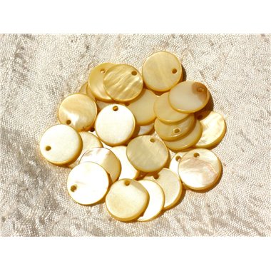 10pc - Breloques Pendentifs Nacre Jaune Ronds 15mm   4558550017550 