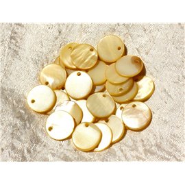 10pc - Breloques Pendentifs Nacre Jaune Ronds 15mm   4558550017550 