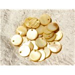 10pc - Breloques Pendentifs Nacre Jaune Ronds 15mm   4558550017550 