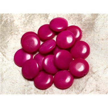 2pc - Perles de Pierre - Jade Rose Fuchsia Palets 18mm   4558550015525 