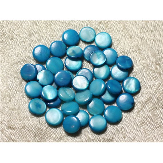 20pc - Perles Nacre Palets 10mm Bleu Turquoise   4558550005052 