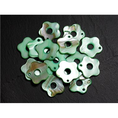 10pc - Perles Breloques Pendentifs Nacre Fleurs 19mm Vert  4558550014566 