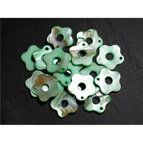 10pc - Perles Breloques Pendentifs Nacre Fleurs 19mm Vert  4558550014566 