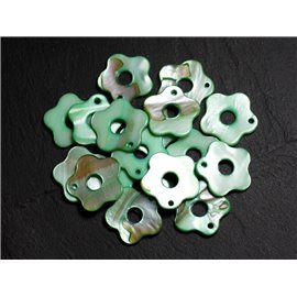 10pc - Pearls Charms Pendants Mother of Pearl Flowers 19mm Green 4558550014566 