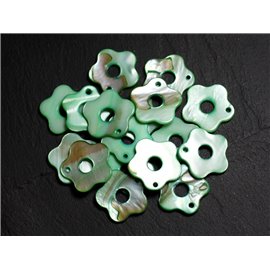 10Stk - Perlen Charms Anhänger Perlmutt Blumen 19mm Grün 4558550014566 