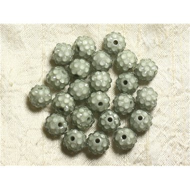 5pc - Perles Shamballas Résine 12x10mm Gris et Transparent   4558550004086 