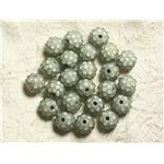 5pc - Perles Shamballas Résine 12x10mm Gris et Transparent   4558550004086 