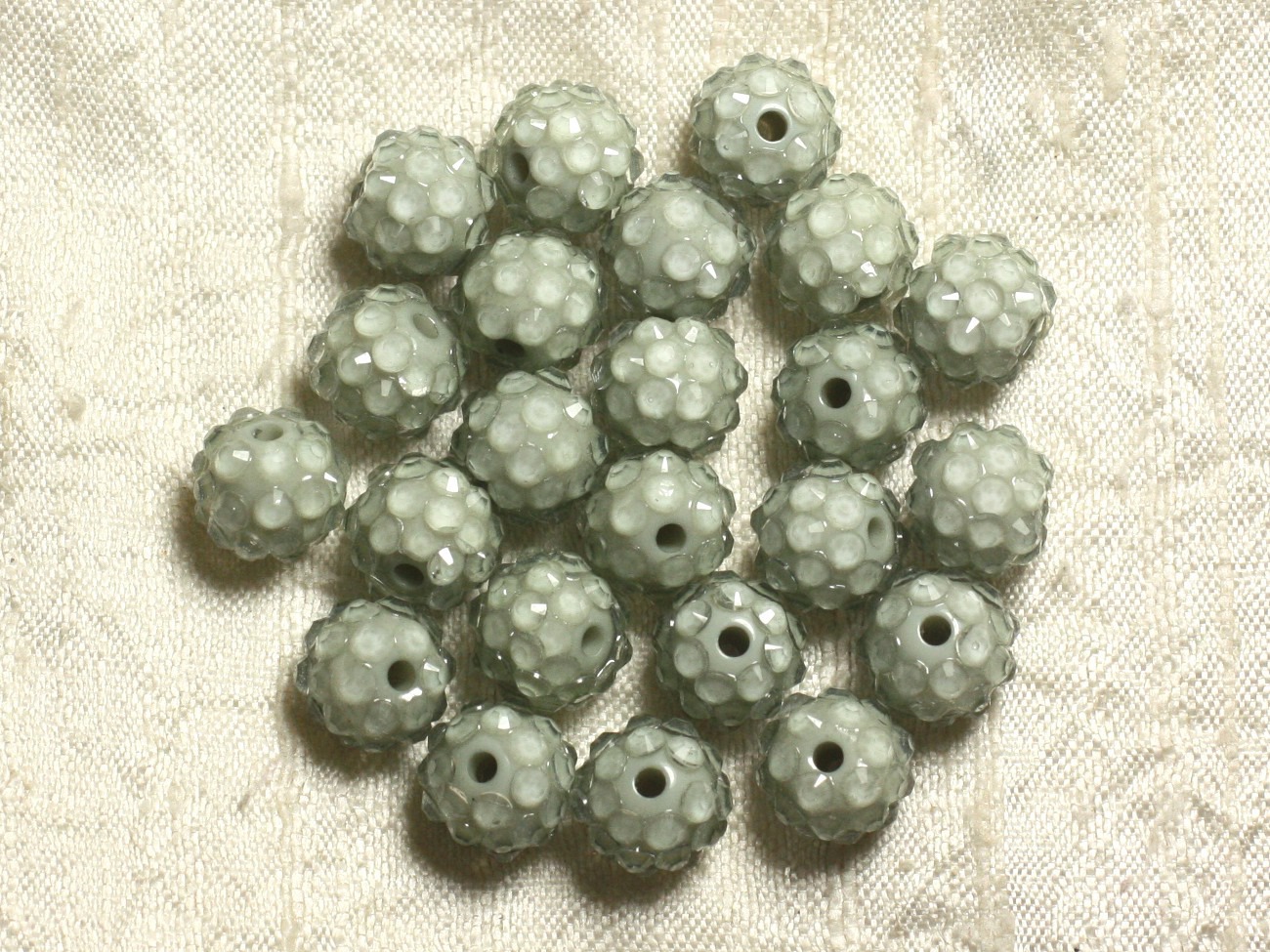 5pc - Perles Shamballas Résine 12x10mm Gris et Transparent   4558550004086 