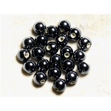 10pc - Perles Porcelaine Céramique Noir irisé Boules 10mm   4558550007285 