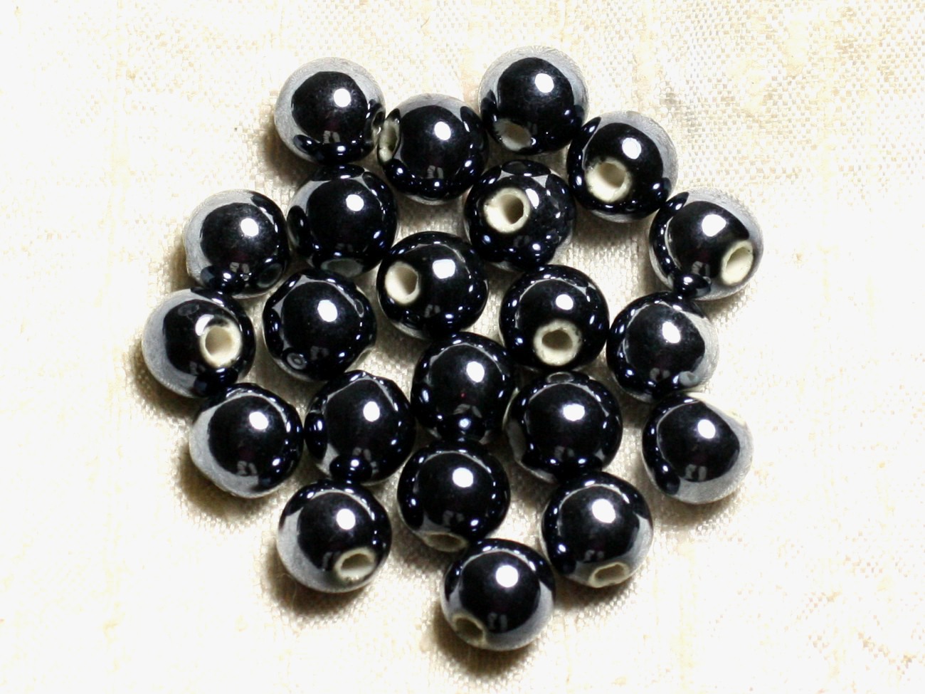 10pc - Perles Porcelaine Céramique Noir irisé Boules 10mm   4558550007285 