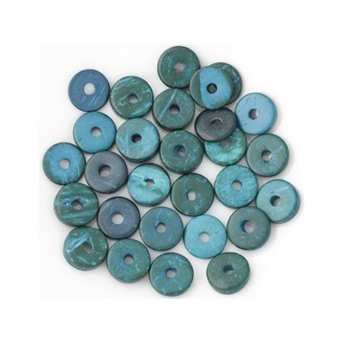 20pc - Perles Donuts Bois de Coco Rondelles 12mm Bleu Vert   4558550001306 