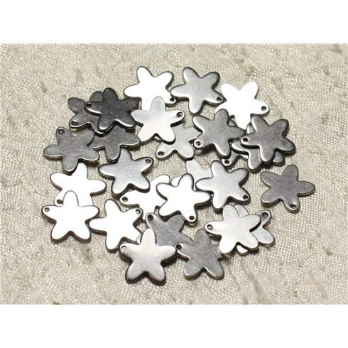 10pc - Breloques Pendentifs Acier Chirurgical 304L - Fleurs Etoiles 14mm   4558550002532 