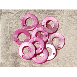 10 Stück - Perlen Charms Anhänger Perlmutt Donuts Kreise 25mm hellrosa Bonbons - 4558550018656