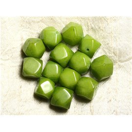 2pc - Stenen kralen - Groene Jade Facet Nugget Cubes 14-15mm 4558550008626 