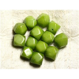 2pc - Stone Beads - Green Jade Faceted Nugget Cubes 14-15mm 4558550008626 