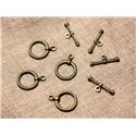 5pc - Fermoirs Toggle T Métal Bronze Qualité Cercle Torsade 23mm   4558550006776 