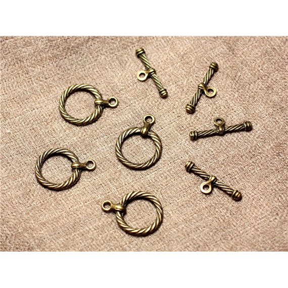 5pc - Fermoirs Toggle T Métal Bronze Qualité Cercle Torsade 23mm   4558550006776 