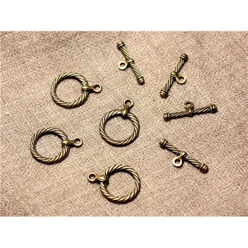 5pc - Fermoirs Toogle T Métal Bronze Qualité Cercle Torsade 23mm   4558550006776 