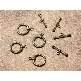 5pc - Apprets Fermoirs Toggle T Métal Bronze Rond Cercle Torsade 23mm - 4558550006776