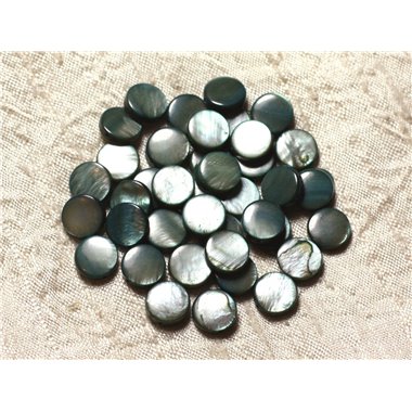 20pc - Perles Nacre Palets 10mm Gris Noir   4558550005076 