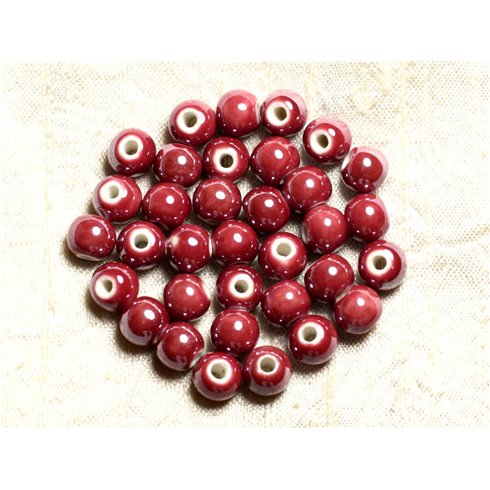 10pc - Perles Porcelaine Céramique Rose Framboise Boules 8mm   4558550007711 