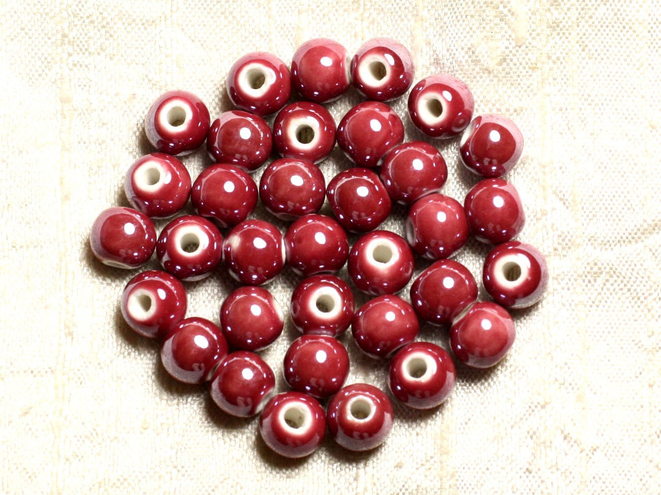 10pc - Perles Porcelaine Céramique Rose Framboise Boules 8mm   4558550007711 