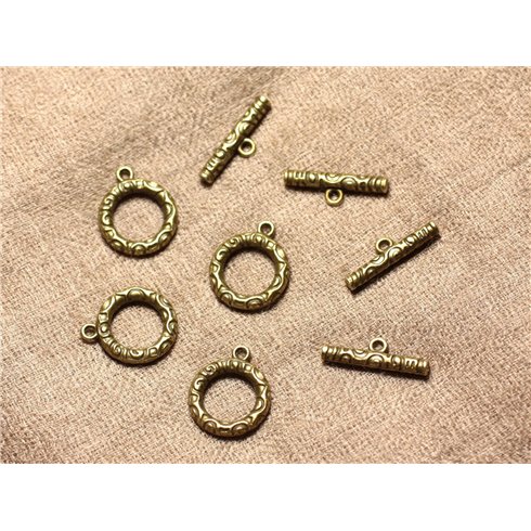 5pc - Apprets Fermoirs Toggle T Métal Bronze Ronds Cercles 17mm - 4558550001177