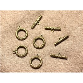 5pc - Toogle T Metal Bronze Round Clasps 17mm 4558550001177 