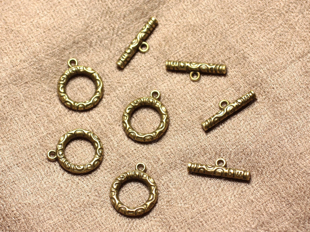 5pc - Fermoirs Toogle T Métal Bronze Rond 17mm   4558550001177