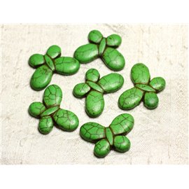 4pc - Synthetic Turquoise Beads Butterflies 35x25mm Neon Green - 4558550082596 