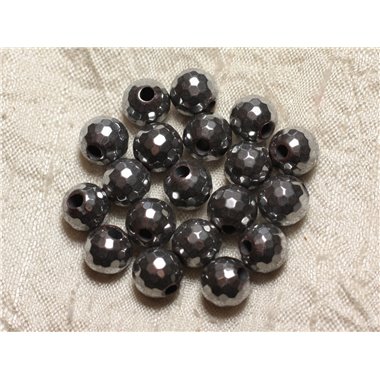 2pc - Perles de Pierre Perçage 2.5mm - Hématite Rhodium Facettée 10mm  4558550024596 
